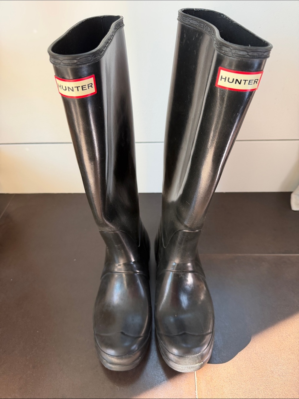 Classic tall black glossy Hunter rainboots